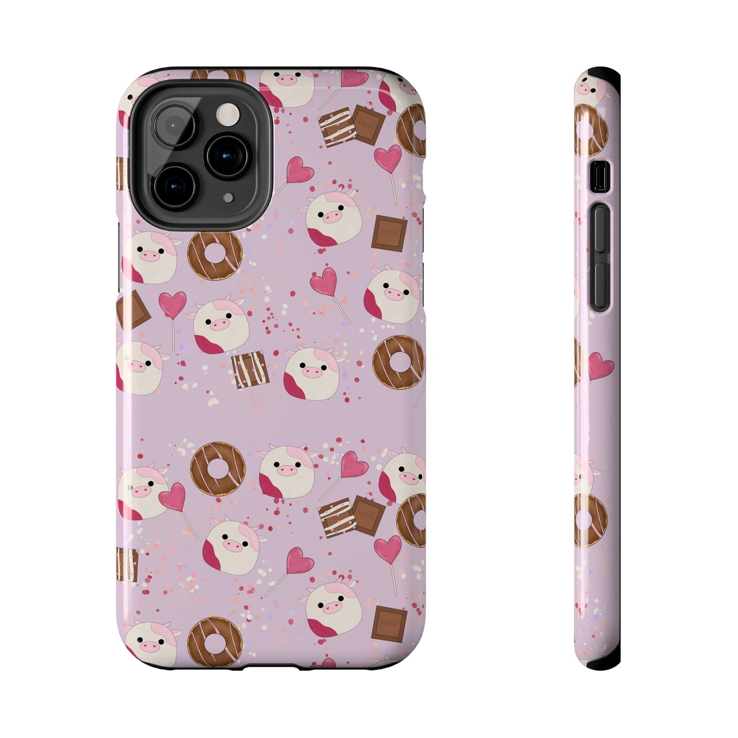 Cute Pink Cow squish inspired + Sweet Desserts/Treats Tough Phone Case. iPhone 7, 8, X, 11, 12, 13, 14 & more