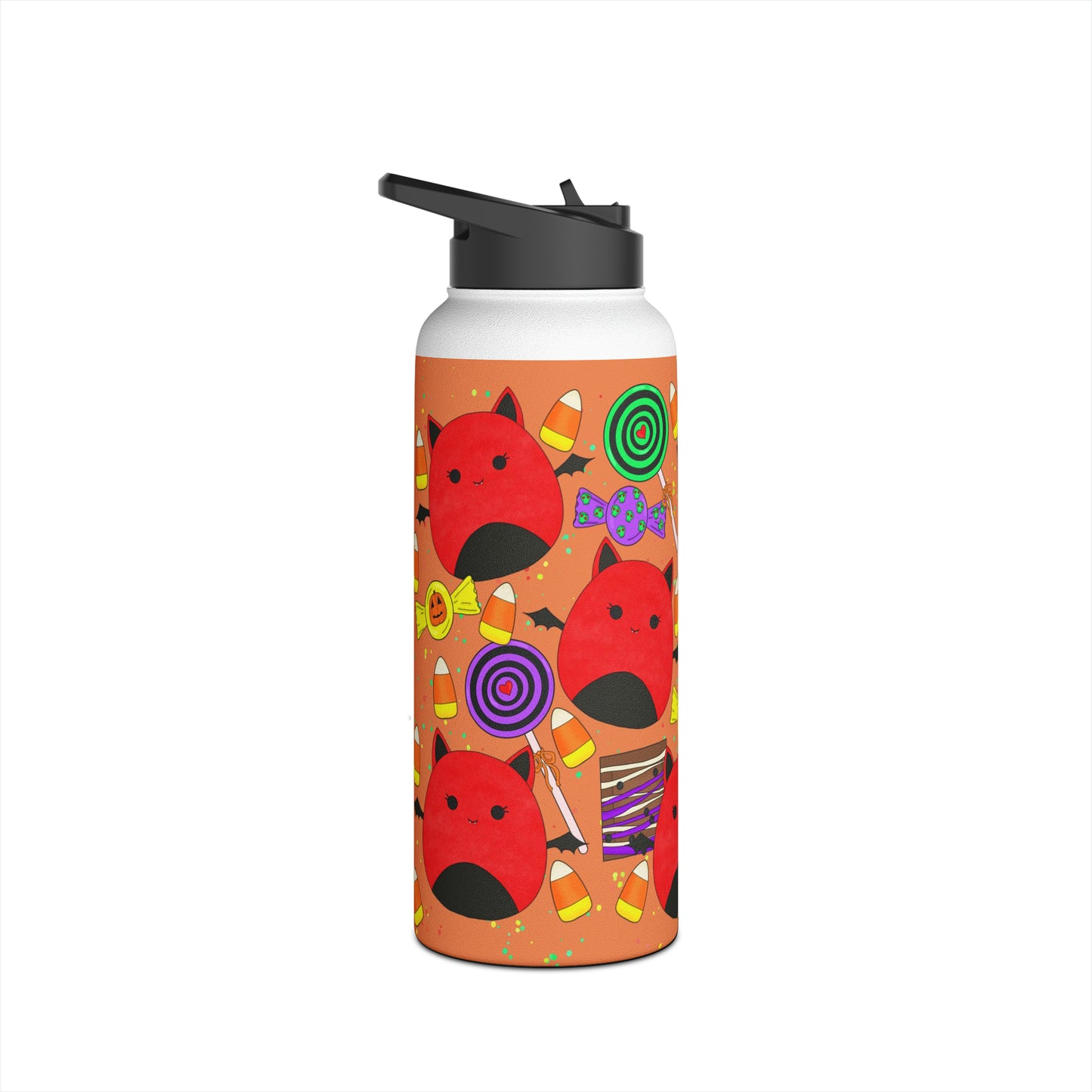 Cute Halloween Bat squish inspired +Candies(A) Stainless Steel Water Bottle, Straw Lid 32oz