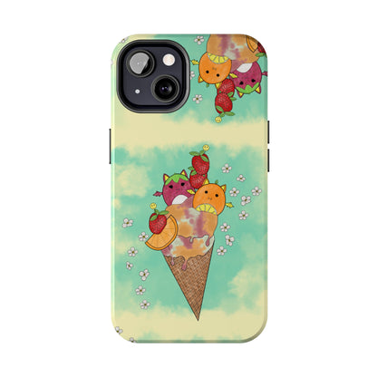 Cute Fruit Bats with Ice Cream and Fruit squish inspired Tough Phone Case. iPhone 14,13,12,11,10,9,8,7 + More