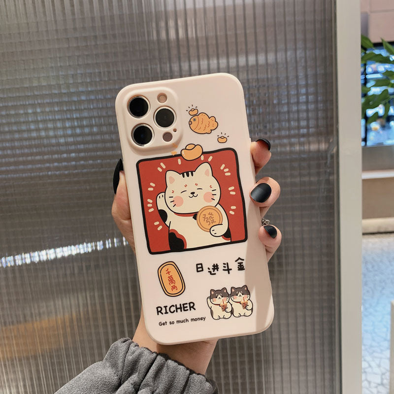 Cozy Lucky Cat with Boba Tea iPhone Case