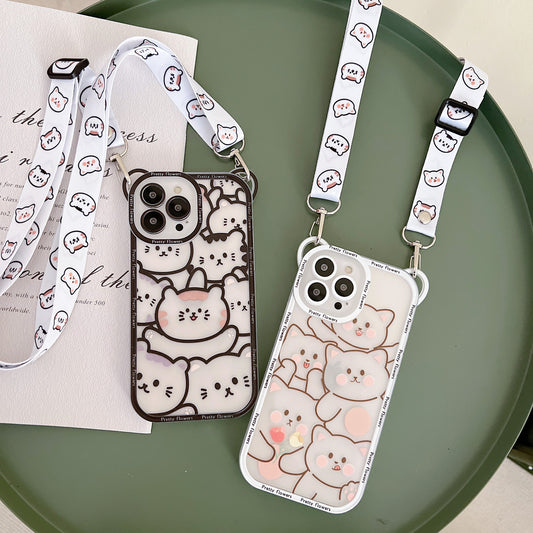 Cute Crossbody Phone Strap in Multiple Designs Cat and Bear iPhone Case