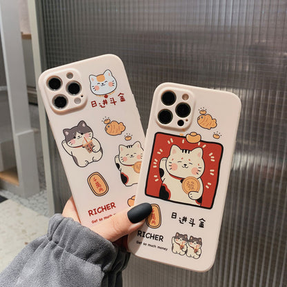 Cozy Lucky Cat with Boba Tea iPhone Case